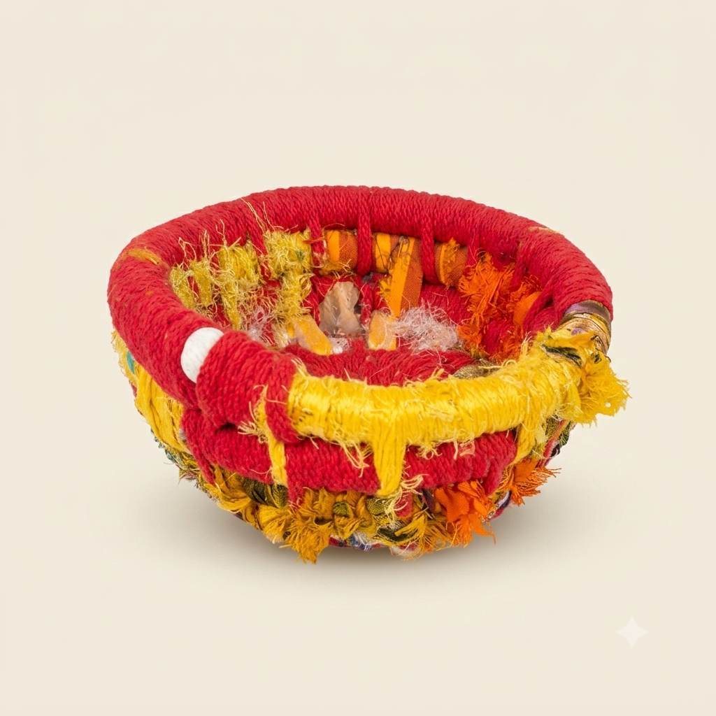 Woven basket — red & yellow